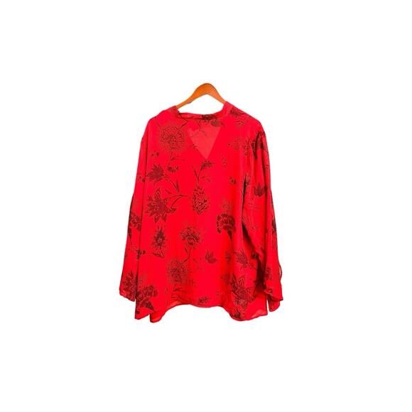 Lane Bryant Womans 100% Silk Red Tunic Blouse Plus Size 26/28 Black Floral - Picture 2 of 7